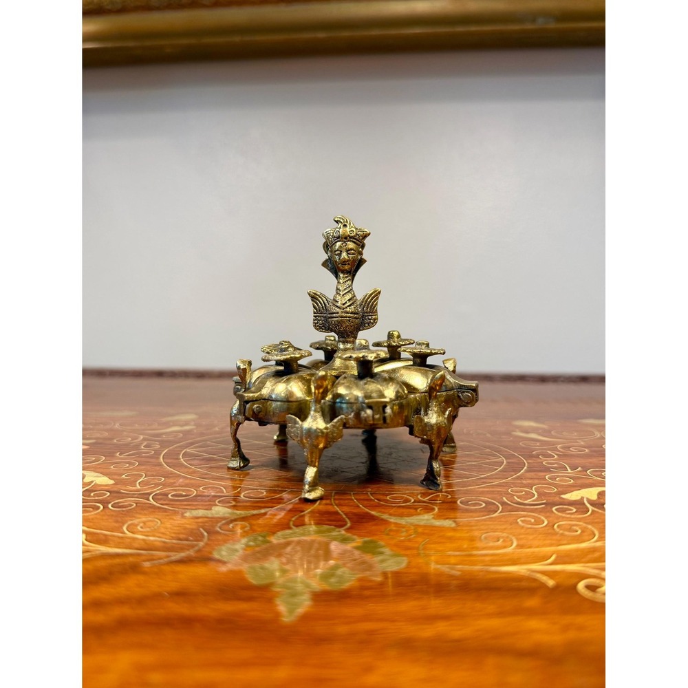 Vintage Brass Kumkum Box • Indian Garuda Hinged Ritual Container